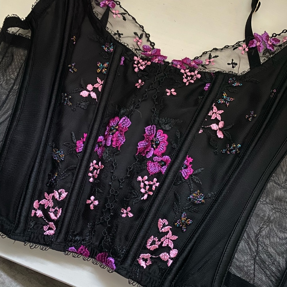 Victoria’s Secret Black Corset Top with Flowers